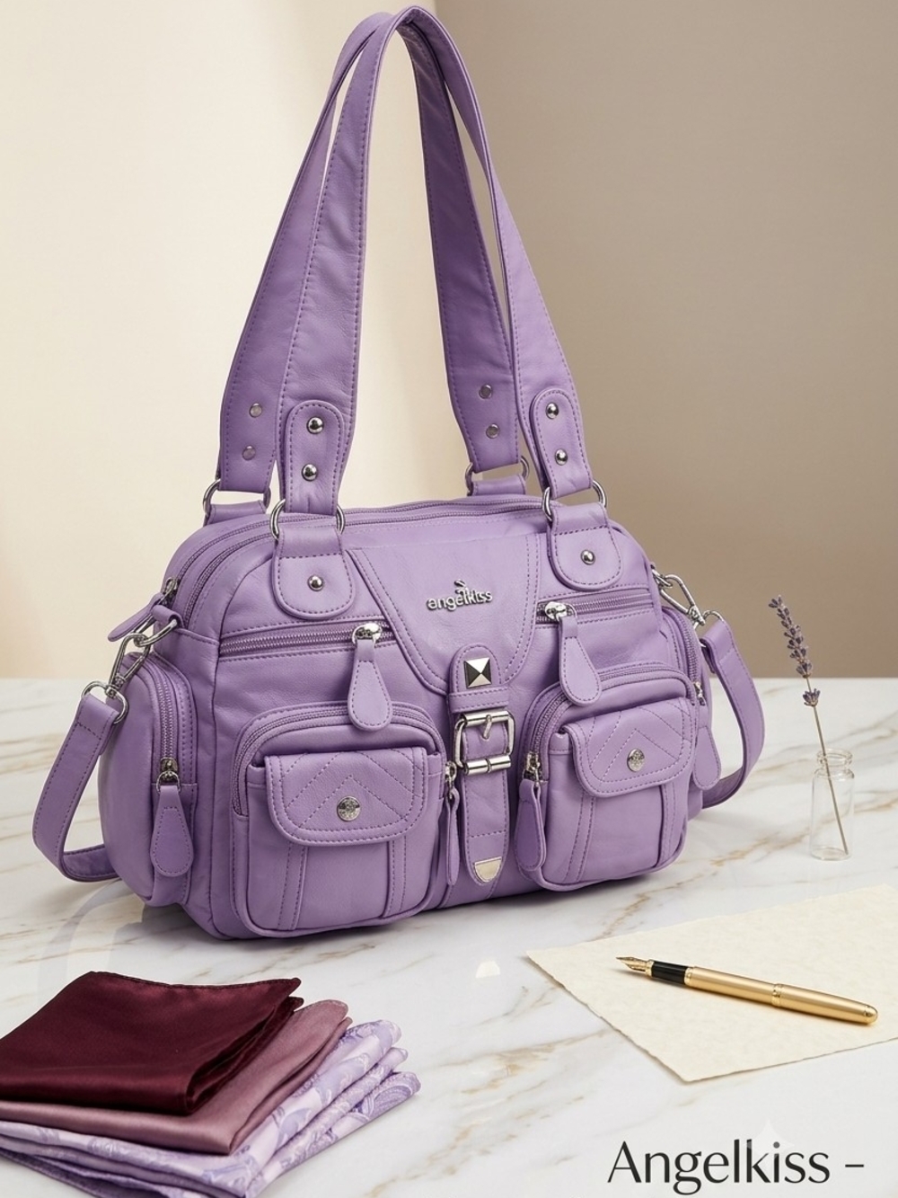 Angel Kiss Purple Multi-Pocket Shoulder Bag for Women